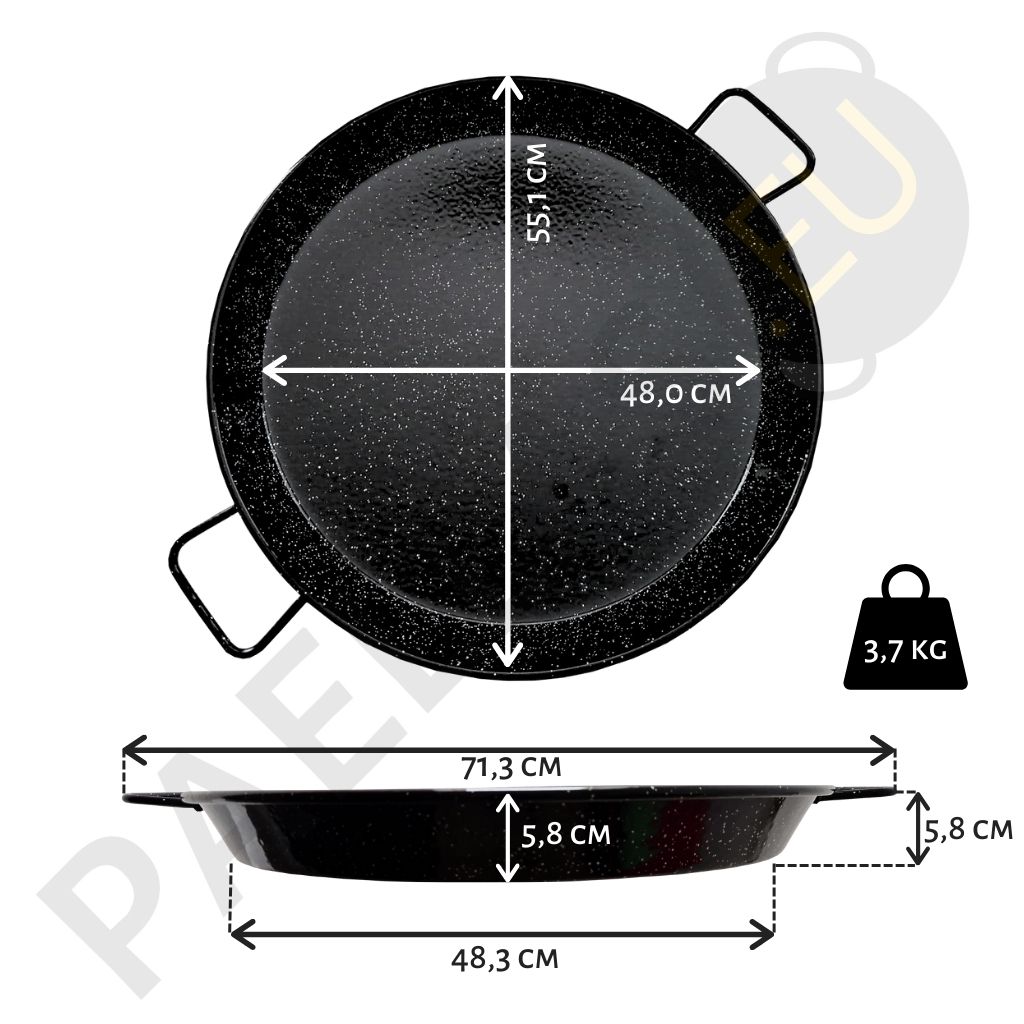 Poêle à paella 55 cm émaillée Garcima Dimensions